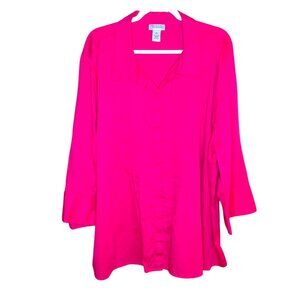 Maggie Barnes for Catherines Button-Front Blouse Top Pink 3X